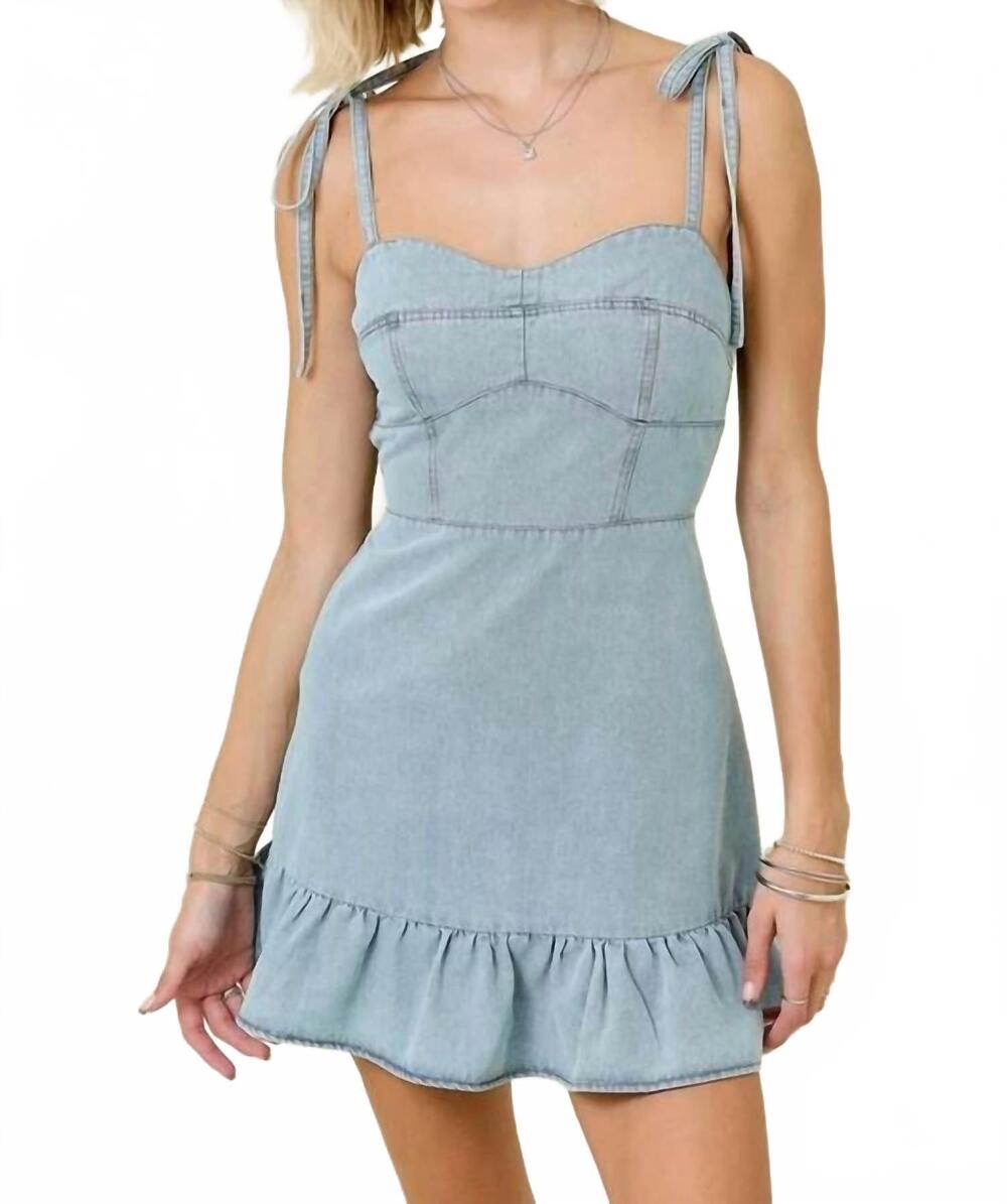 NEW DAY + MOON ruffle trim mini dress in medium denim